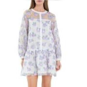 NWT $130 English Factory Floral Organza Buttoned Mini Dress color lilac Medium